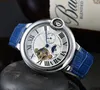 Marka męskie zegarki dla mody Tourbillon mechaniczny automatyczny zegarek skórzany pasek Diamond Daytate Moon Faza Ruch na rękę