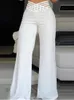 Eleganckie wysoką talię Flase Woman Pants Office Casual Crisscross Sheer siath Patch Spodni Ubrania 231228