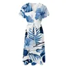 Casual Dresses Summer For Women 2023 Floral Print Long V Neck Kort ärm Kvinnlig klänning Elegant och Pretty Women's Party