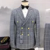 Fashion Mens Leisure Boutique Double Breasted Plaid Suit 2 Piece Set Drees Blazers Jacket Pants Trousers Two Pcs 231229