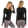 Yoga womens slim fit long sleeve sports solid color top fitness shirt elastic round neck quick drying breathable fitness room sports running hot selling style lu-068