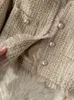 Herbst Spaghetti Strap Woll Patchwork Mesh Tüll Midi Kleid Kurze Tweed Jacke Mantel Für Frauen 2 Stück Set Outfits 231228
