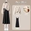 Harajuku Herbst Winter Anzug frauen 2023 Koreanische Version Westlichen Stil Entspannt Faul Wind Pullover Schlank Schlinge Kleid Zweiteilige 231228