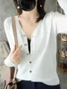 Otoño Mujer Cardigans Single Breasted Knitwears Vneck Sólido Suéter de punto Slim Femenino Blanco Casual Abrigos Abrigos 231228