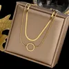 Colorfast Stainless Steel Two-layer Necklace Fashion Hollow Out Circle Pendant Clavicle Light Luxury Gift Women Jewelry Chains277S