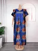 Ethnic Clothing Women African Dresses Embroidery Short Sleeve V Neck Party Dress Print Vestidos Loose Fit Floor Length Spliced Slight Strech