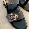 Lujos Diseñador para mujer Flor marrón Sandalias Vintage Cuero genuino Slipper Slide Summer Beach Mule Sandalia 2024 New Sliders Sandale Zapatos casuales Tamaño 35-46 con caja