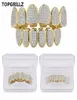 Hip Hop Iced Out CZ Gouden Tanden Grillz Caps Boven- en Onderkant Diamant Tand Grillzs Set Voor Mannen Vrouwen gift Grills9370112