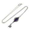 Pendant Necklaces Natural Crystal Stone Key Pendants Charoite Kunzite Lapis Lazuli Antique Silver Color Chain Necklace Women Jewelry