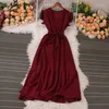 Robes de soirée Mode coréenne Vintage élégant col en V à manches courtes à pois élastique haute ceinture taille femme robes volants robe maigre