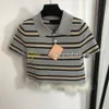 Short Sleeve Polo Shirt Women Stripe Print Knitwear Lapel Neck Knits t Shirt Designer Sexy Cropped Top