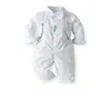 ホワイト幼児の男の子スーツ紳士服バプテスマドレスシャツビブパンツソリッドパーティーウェディングハンサムキッド服2108239110926