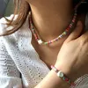 Collana di orecchini set moda di arrivo dolce girocollo con perle aliene colore misto multistrato di argilla polimerica boemia perline gioielli da donna