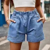 Damenjeans, europäischer und amerikanischer Retro-Stil, elastischer Bund, gewaschen, lässige Denim-Shorts, große Größe, japanischer Stil