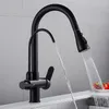 Keukenkranen MTTUZK Messing Geborsteld Pull-down Kraan Met Zuiver Water Koud Modern Drinken 3-weg Gefilterde Mixer