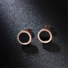 316L Titanium Steel Jewelry Set Rose Gold Black Enamel Ring Earrings Necklace Set216z