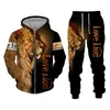 Autumn and Winter Men's Tracksuit 3d Lion Print dragkedja hoodies tröjor byxor sätter avslappnade herrkläder kvinnors träning 231228