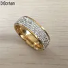 フル5列ジルコンダイヤモンドジュエリー全体の金色のステンレス鋼の結婚指輪USAサイズ7 8 9 10 11 12319I