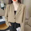 Koreaanse Mode Cropped Blazers Jas Vrouwen Lange Mouw Kantoor Dames Streetwear Effen Kleur Enkele Knop Korte Pak Jas 231229