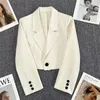 Koreaanse Mode Cropped Blazers Jas Vrouwen Lange Mouw Kantoor Dames Streetwear Effen Kleur Enkele Knop Korte Pak Jas 231229