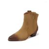 Boots 2023 Autumn Winter Women Ankle Natural Leather 22-24.5cm Cow Suede Pigskin Modern Brush Color Western