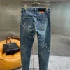Designer Men's Jeans Casual Pants Luxury Brand High Street Straight Jean Mens Blue Jeans Washed Big Hole Zipper Biker Pants