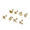 Helix Ball Screw Cross Star Earring Barbell Studs Surgiskt rostfritt stål Brosk 18K Gold Prong Cubic Zirconia Korean Style Ear Bone Stud Piercing Body Jewelry