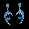 Pendientes de luna de ópalo de fuego fino azul, joyería de plata 925, venta al por menor, EF17083108175o