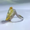 Anello con diamante topazio da 15 ct con goccia d'acqua Anello in argento sterling 925 reale al 100% con fedi nuziali per le donne Gioielli di fidanzamento da sposa