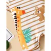 3 24Months born Baby Boy Girl Cute Animal Pattern Romper with Hat Striped Short Sleeve Jumpsuit 2Pcs Clothing Suit 231228