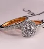 Wedding Rings Huitan Luxury Engagement For Women 2PcsSet Shiny Cubic Zircon Novel Design Two Tone Elegant Female Jewelry Dropship6402717
