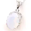 LuckyShine 1014mm Family Gift Shine Oval White Moonstone Gemstone Silver Halsband för kvinnor Charmhängen för bröllopsfest 181o