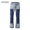 Angustiado Splash Ink Flare Jeans Urban Streetwear Patch Mens Graffiti Wide Jean Hip Hop Lavado Azul Slim Fit Denim Calças Homens 231229