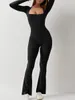 Kvinnor Sexig utskärning Jumpsuits Långärmad fyrkantig hals Se genom Romper Fashin Solid Mesh Overalls 231228