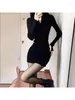 Abiti casual 2024 Vintage Donna Solid Stand Collo Cerniera Lavorato a maglia Elegante Abiti De Mujer Moda Maglione coreano Y2K Mini abito
