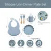 Baby Silikon Lion Stołka stołowa obiadowy zestaw widelca łyżka łyżka żywności karmienia miska dziecięca dinnnerware Wodoodporne potrawy z kolorem Soild 231229