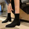 Boots 2023 Autumn Winter Women Ankle Plus Size 22-26cm Elastic Flannel Pigskin Modern Thick Heel Back Zip Skinny