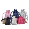 50pcs Silk Satin Drawstring Bag with Ribbon for Jewelry Hair Travel Watch Shoes Diamond Bead Ring Makeup Gift Packaging Pouch 2111219a