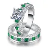 Choucong benzersiz lüks mücevher 925 STERLING Gümüş Prenses Kesme Emerald Cut Topaz Taş Taşları Parti Sonsuzluk Gelin Yüzük Lov237t için