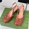 Metal Buckle Designer Shoes Luxury Slingback Classic High Heeled Sandals Party 100% Leather Women Dance Shoe Designer Sexy Heels Suede Lady Thick Heel Woman Shoes