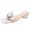 Sandals Candy Color Transparent Women Metal Buckle Med-high Heels Slippers Crystal Beach Slides Woman Sandalias Big Size43