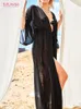 Women's Swimwear S.FLAVOR Womens Long Sleeve Open Tie Front Sexy Beach Kimono Summer Fashion Solid Chiffon Loose Swimsuit Cover Up Maxi