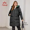 Casacos de Trench das Mulheres Astrid 2023 Inverno Parka Casaco Mulheres Jaqueta Longa Quente Tecido Brilhante Moda Com Capuz Grandes Tamanhos Roupas Femininas 8675