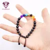 Handgefertigtes Perlenarmband mit sieben Chakra-Anhängern aus Naturstein, Tigerauge, Lapislazuli, Amethyst, Türkis, Bernstein, Achat, Vulkanstein, Perlenkette, Seilarmband für Frauen