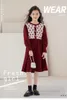 2024 Spring Big girls strawberry pattern knitted dresses old kids puff sleeve princess dress Valentine's Day teenagers clothes Z6391