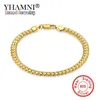 Yhamni Menwomen Gold Armband med 18Kstamp New Trendy Pure Gold Color 5mm Bred unik Snake Chain Armband Luxury Jewelry YS2422668