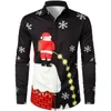 Mäns casual skjortor Fashion Street Christmas 3D -tryckning med flip krage singelbröst långärmad skjorta 2023 Vår- och höststil