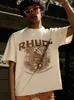 Designer modekläder tees hip hop tshirts xiaozhong trend varumärke rhude sommarblomma vintage lös insen pure bomull par vtg tshirt män streetwear b 30OS