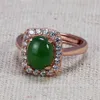 Anéis de cluster 925 prata esterlina para mulheres forma oval rosa banhado a ouro natural jade verde micro pavimentado zircão surround abertura typ242j