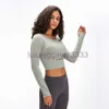 Top corto da donna per palestra, yoga, sport, a maniche lunghe, maglietta senza cuciture, maglietta sportiva da fitness, top da allenamento per abbigliamento sportivo da donna